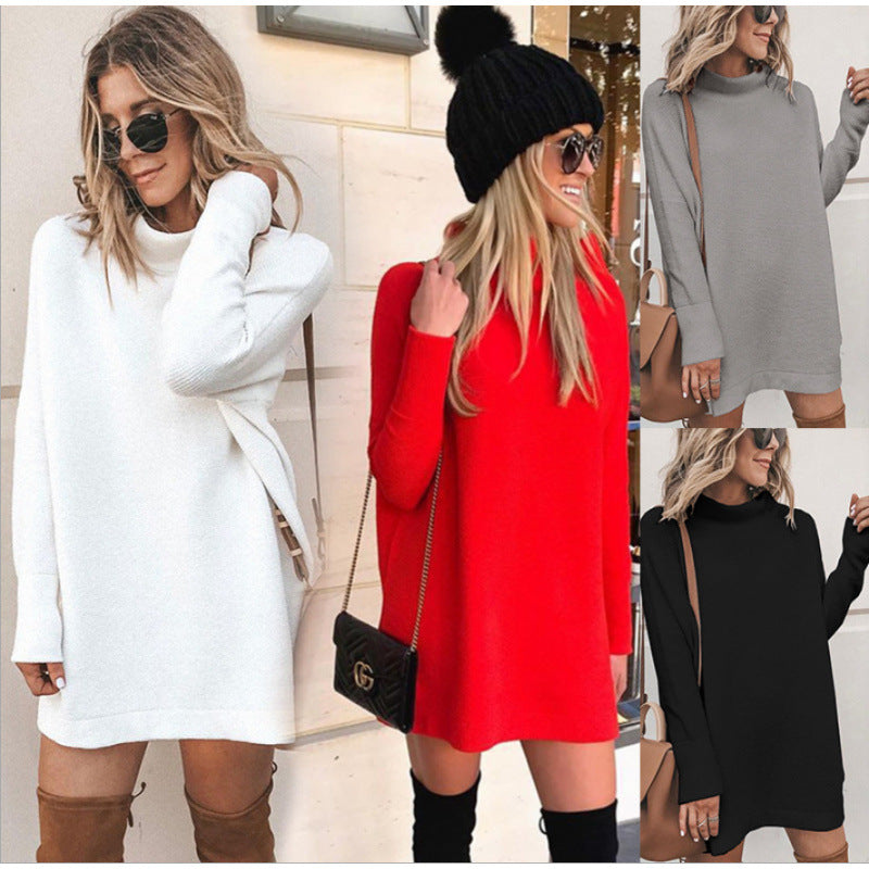 Damen Kuscheliges Oversize-Kleid mit Rollkragen und langen Ärmeln Drune