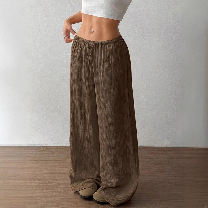 Damen Weite Baumwoll-Gauze-Hose mit hohem Bund, Gummizug und Kordelzug Drune