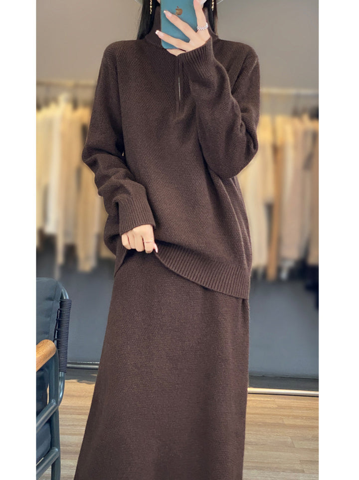 Damen Strickpullover mit hochschließendem Kragen und Reißverschluss Drune