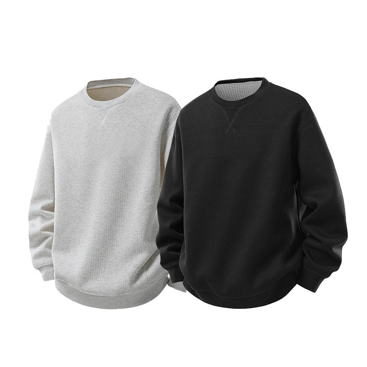 Herren Oversize Waffelstrick-Sweatshirt mit Rundhals, verlängertem Rückensaum und gerippten Bündchen Drune