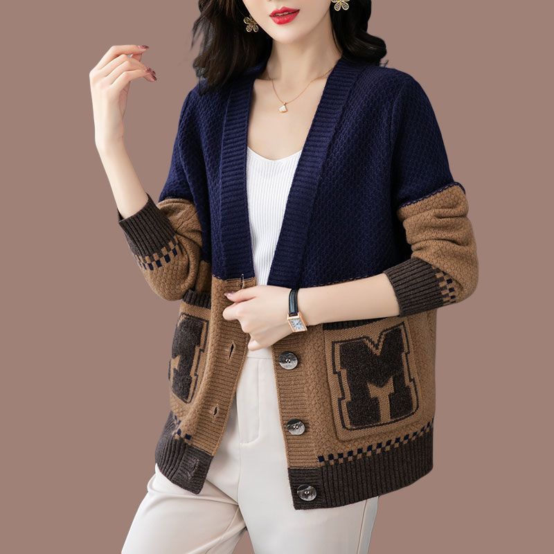 Damen lässige Strickjacke mit modernen Zopfmustern und praktischen Taschen Drune