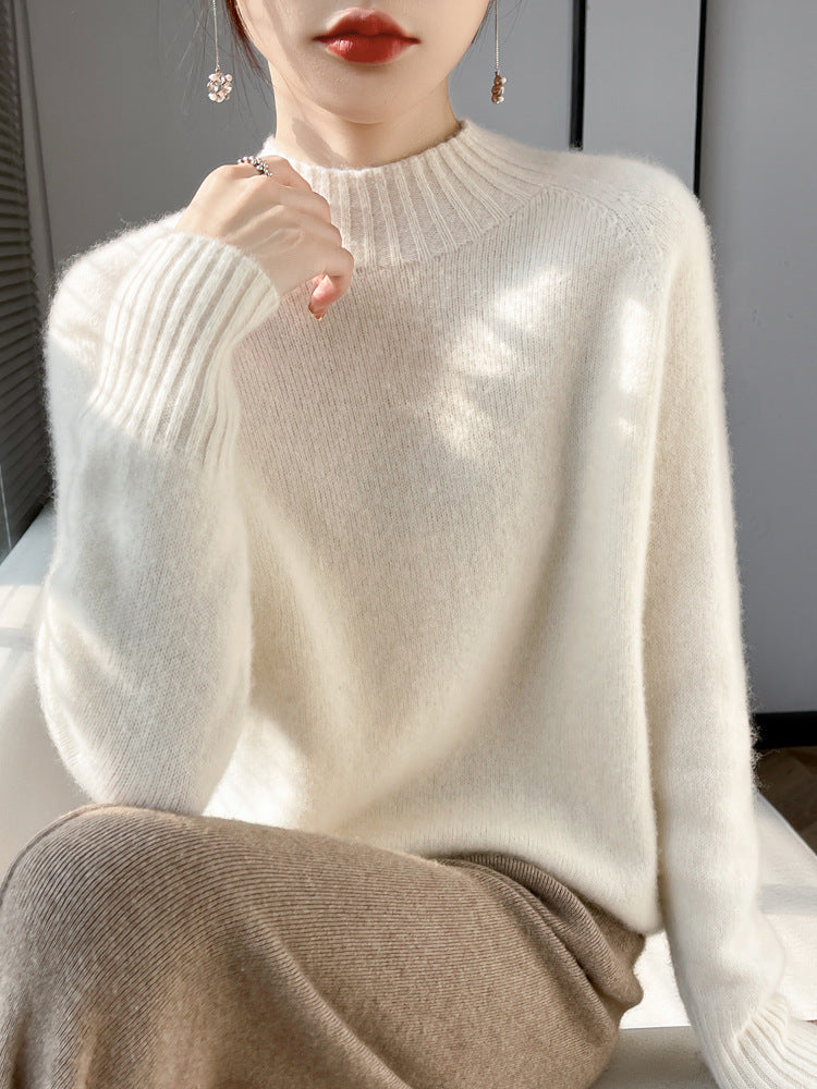 Damen Kurz-Mockneck-Pullover aus flauschigem Mohair-Mix mit kastiger Silhouette Drune