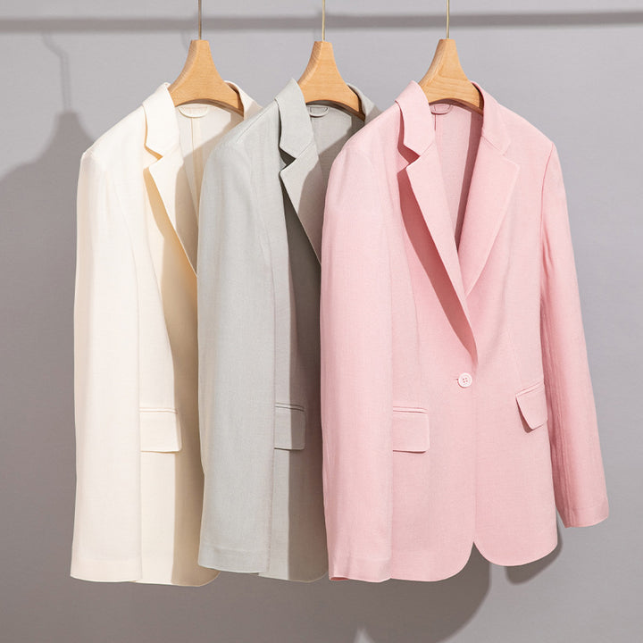 Damen Leichter strukturierter Ein-Knopf-Blazer mit figurformenden Abnähern und Pattentaschen Drune