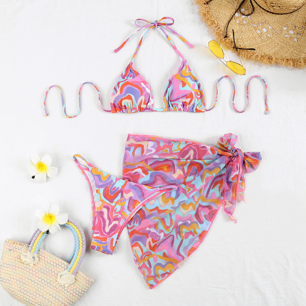Damen Triangel-Bikini mit modischem Karomuster und praktischer Wickelrobe Drune