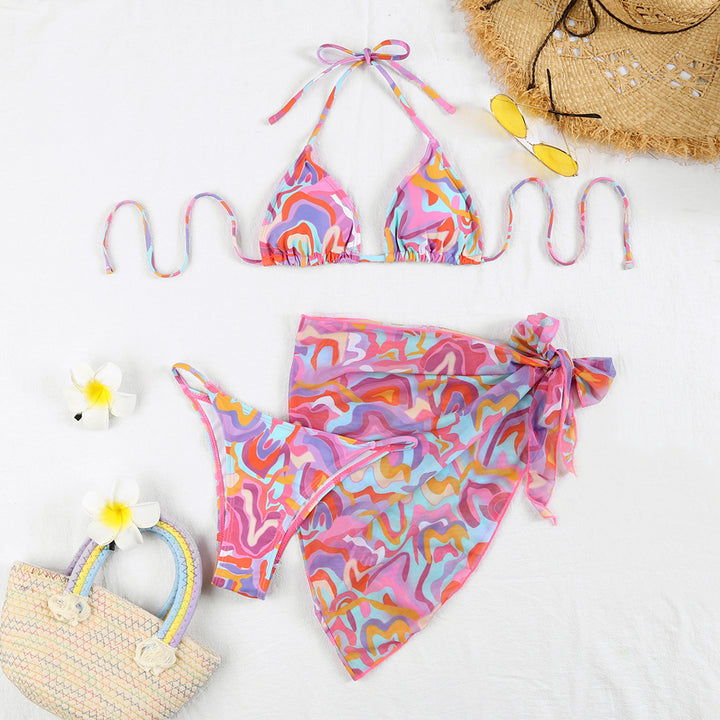Damen Triangel-Bikini mit modischem Karomuster und praktischer Wickelrobe Drune
