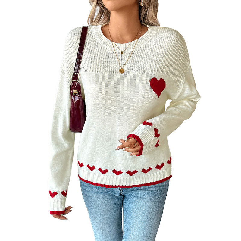 Damen Verspielter Strickpullover mit Herzmotiven Drune