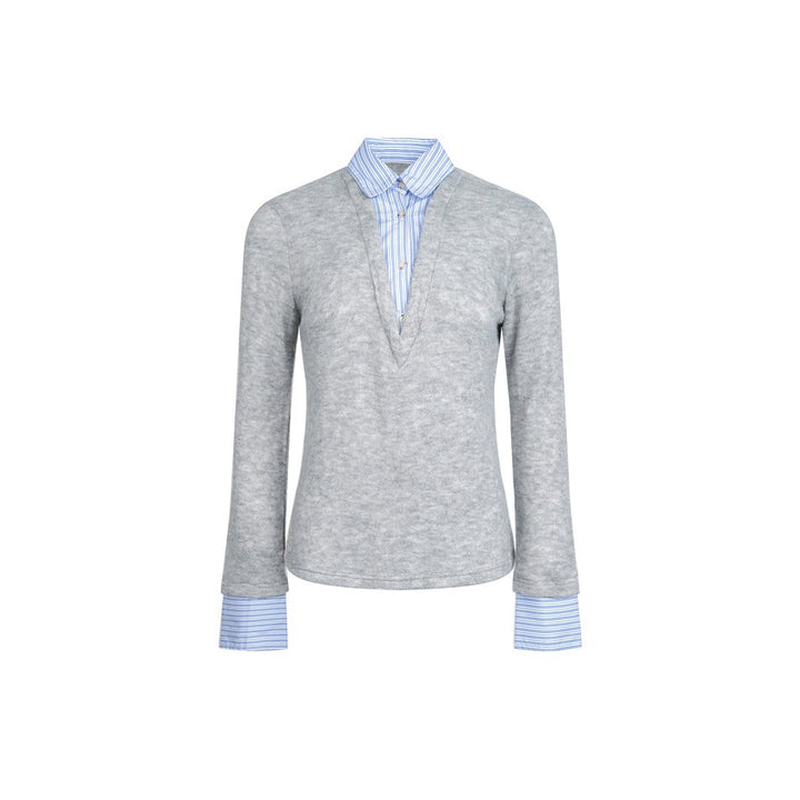 Damen Lagenlook-Pullover mit integriertem Hemdkragen und Manschetten Drune