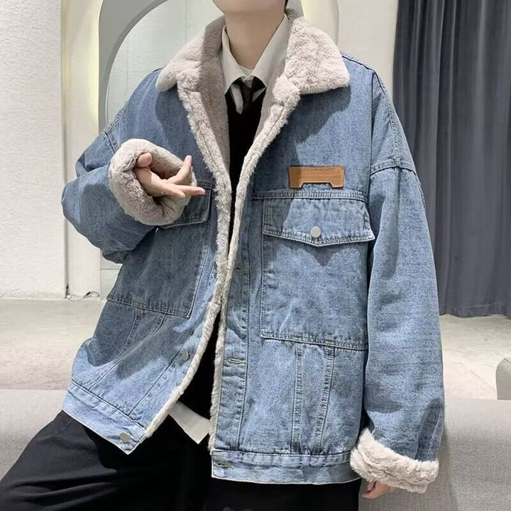 Herren Lässige und warme Jeansjacke mit Futter Drune