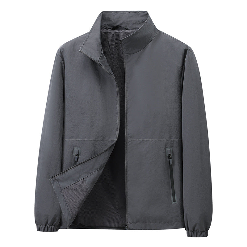 Herren Leichte Windbreaker-Outdoorjacke mit Stehkragen, Zweiwege-Reißverschluss und verdeckten Taschen Drune