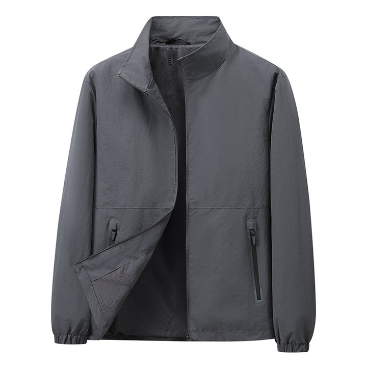 Herren Leichte Windbreaker-Outdoorjacke mit Stehkragen, Zweiwege-Reißverschluss und verdeckten Taschen Drune