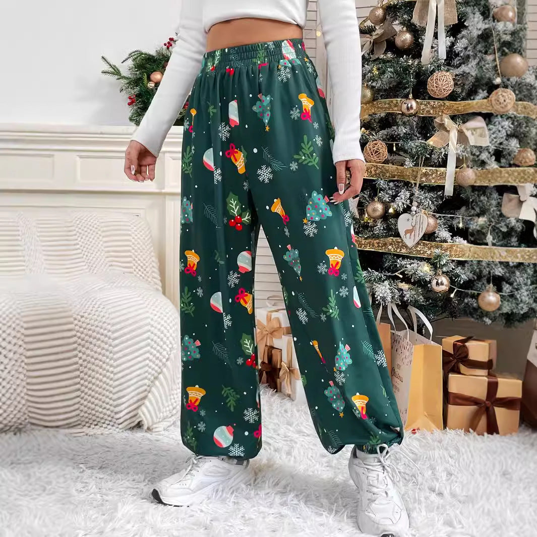 Damen weite Pyjamahose mit festlichem Muster Drune
