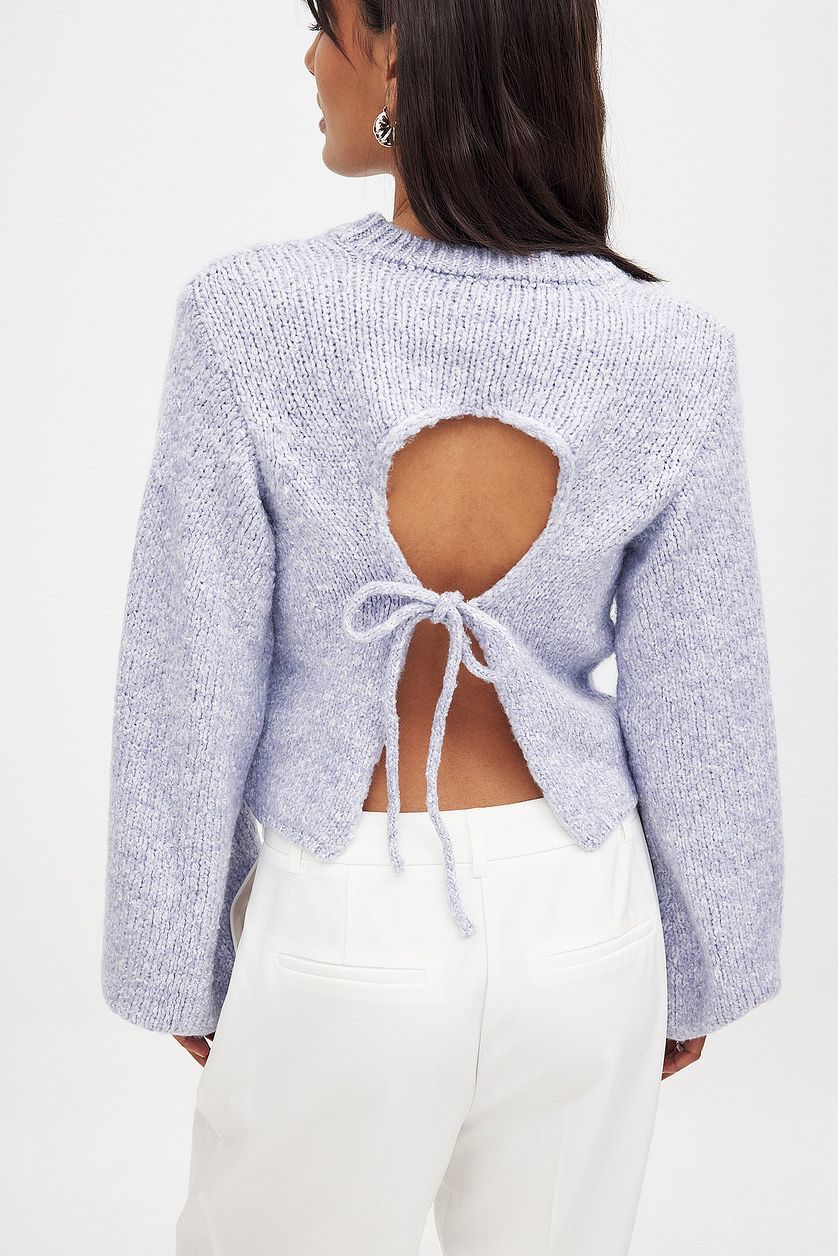 Damen lässiger Strickpullover mit elegantem Rückenausschnitt und Knoten Drune