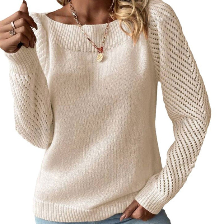 Damen Strickpullover mit modischen Lochärmeln und Rundhalsausschnitt Drune