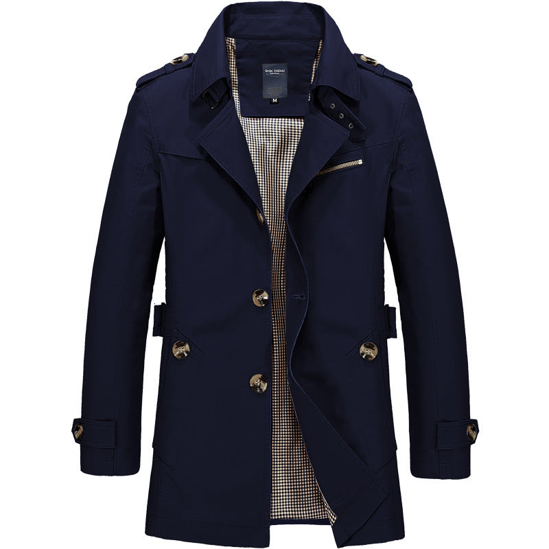 Herren nan legerer Baumwoll-Blazer mit Knopfleiste, aufgesetzten Taschen und gestreiftem Innenfutter Drune