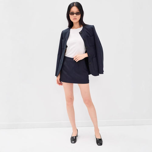 Damen Nadelstreifen‑Blazer ohne Revers mit tailliertem Minirock‑Set Drune