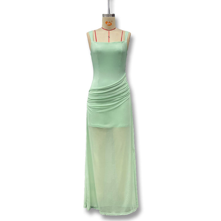 Damen Elegantes Maxikleid mit raffinierten Drapierungen und transparentem Rock Drune