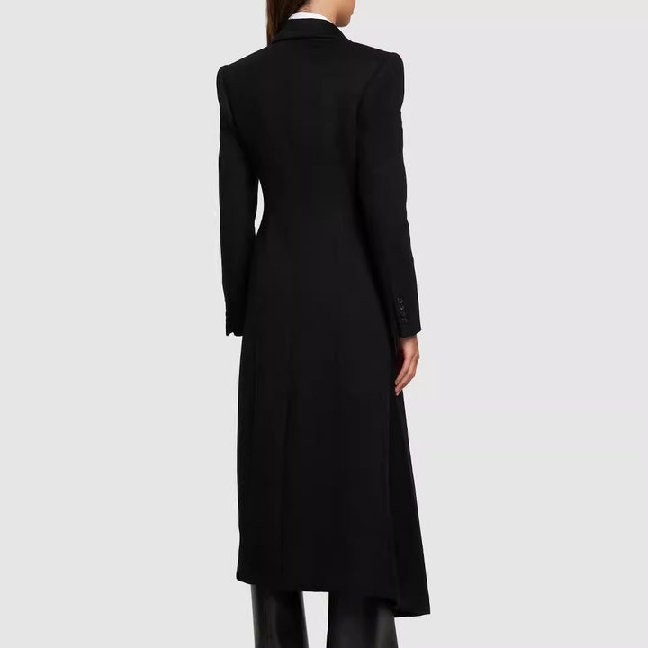 Damen Maxilanger Asymmetrischer Doppelreihiger Blazer‑Mantel mit betonter Schulter Drune