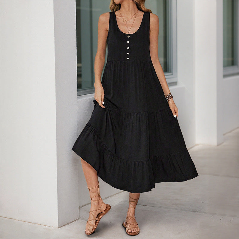 Damen Maxikleid mit Volant und Knopfdetails Drune