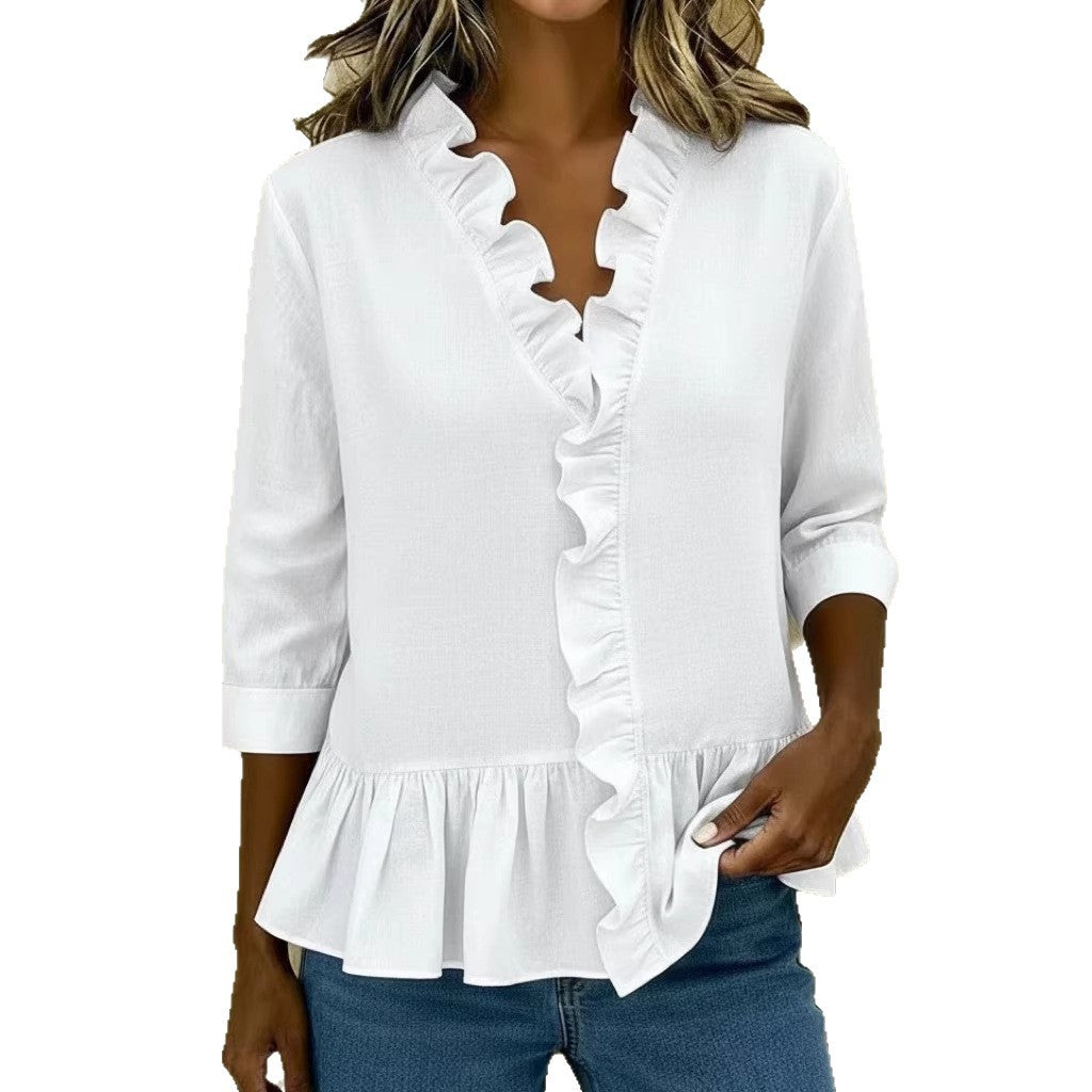 Damen Elegante Bluse mit Rüschen Drune
