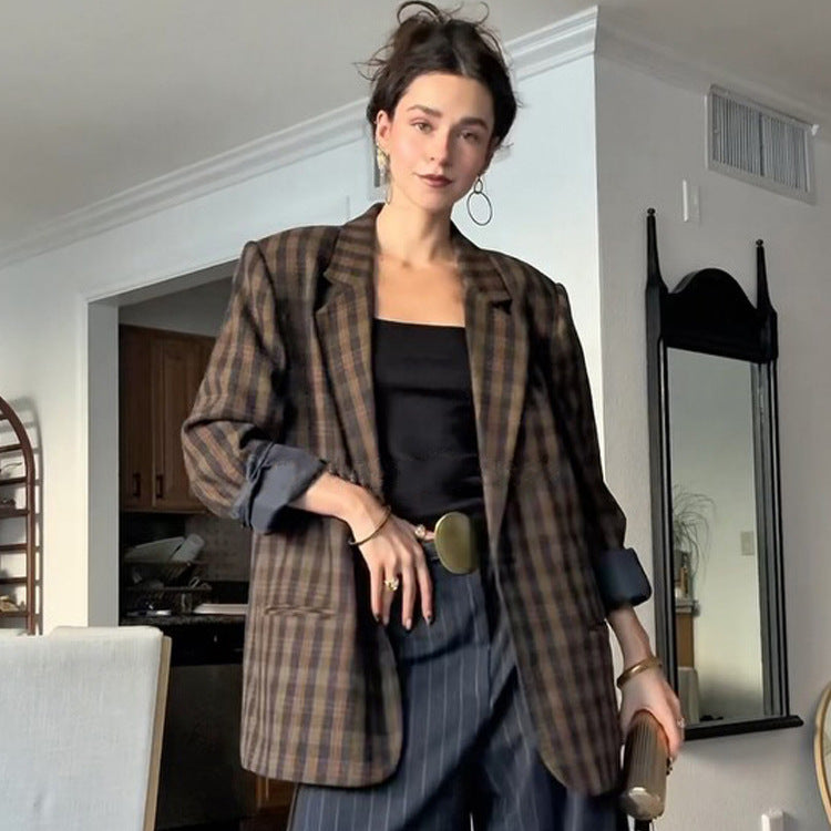 Damen Oversize-Karoblazer mit kastiger Silhouette und überschnittenen Schultern Drune