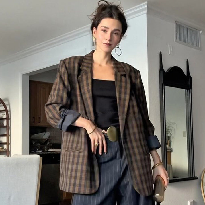 Damen Oversize-Karoblazer mit kastiger Silhouette und überschnittenen Schultern Drune
