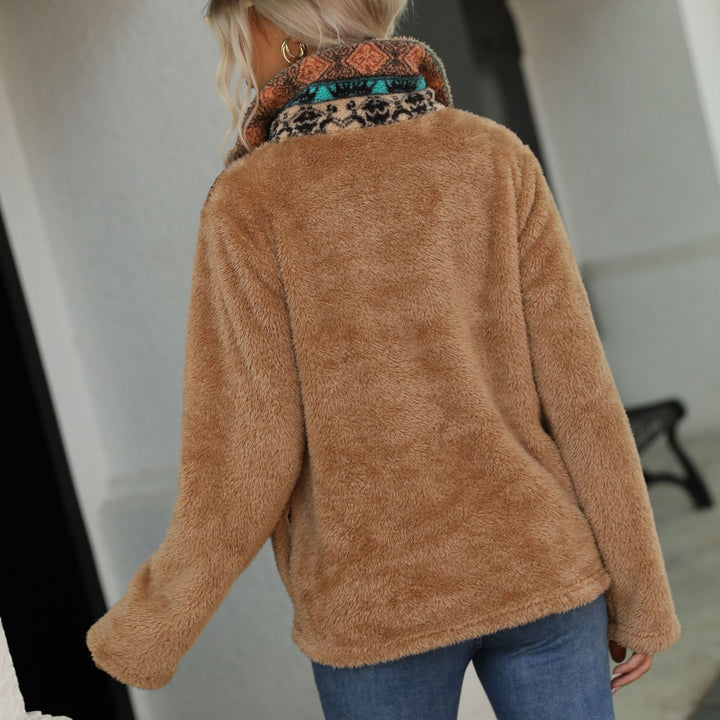 Damen Fleece-Pullover mit halbhohem Kragen und dekorativem Muster Drune
