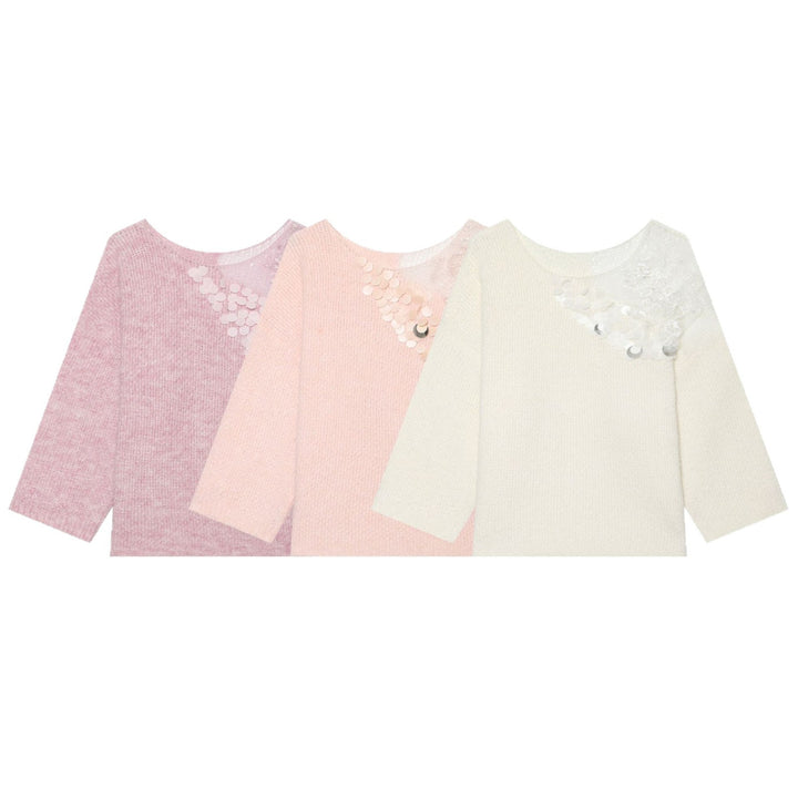 Damen Boxy-Strickpullover mit Pailletten-Applikation und Spitzenbesatz Drune