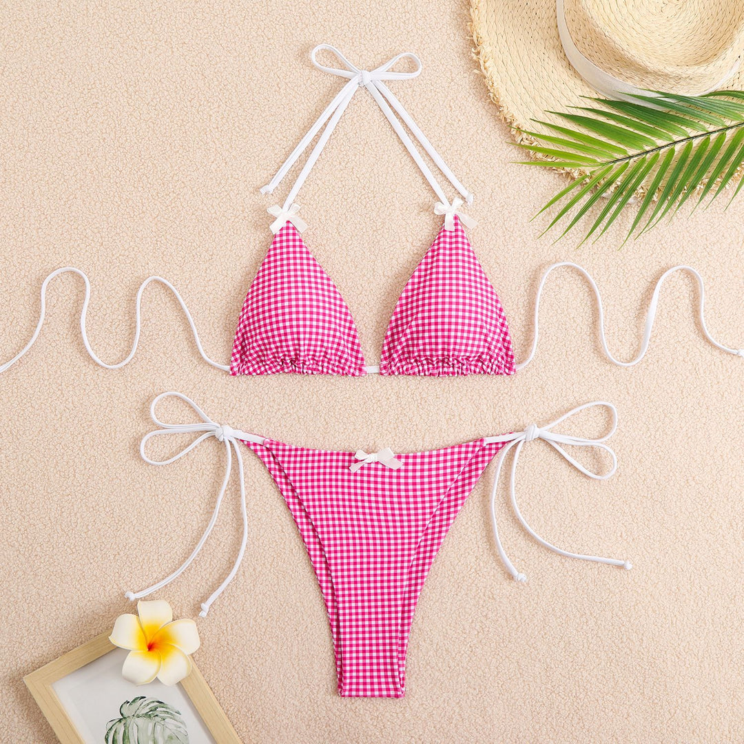 Damen Triangel-Bikini mit verspieltem Karomuster und bindbaren Trägern Drune