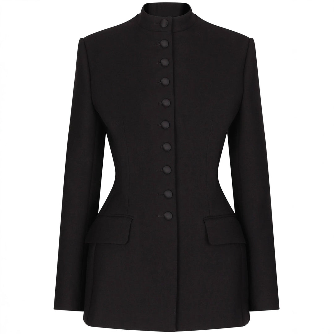 Damen Taillierter Blazer mit Stehkragen, strukturierter Schulter und dekorativer Knopfleiste Drune