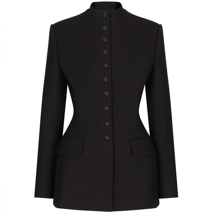Damen Taillierter Blazer mit Stehkragen, strukturierter Schulter und dekorativer Knopfleiste Drune