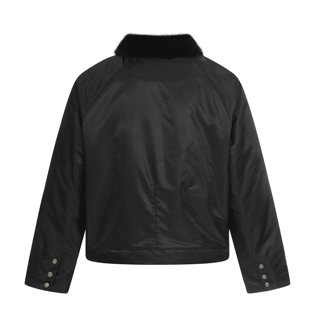 Damen Kurz geschnittener gesteppter Blouson mit Webpelzkragen Drune