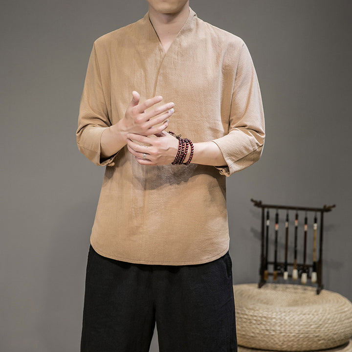 Herren nan modern geschnittene Kimono-Hemdjacke mit V-Kragen und 3/4-Ärmeln Drune