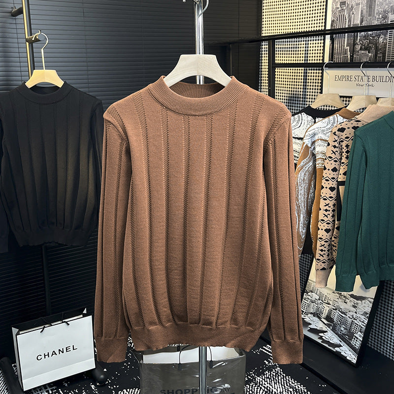 Herren Feinstrick-Pullover mit vertikaler Rippenstruktur und kurzem Stehkragen Drune