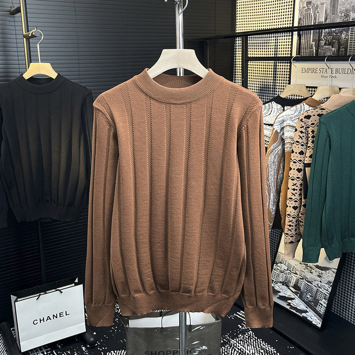 Herren Feinstrick-Pullover mit vertikaler Rippenstruktur und kurzem Stehkragen Drune