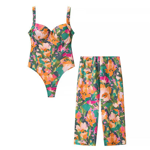 Damen Weite Cropped-Hose mit elastischem Bund und aquarelligem Blumenprint Drune