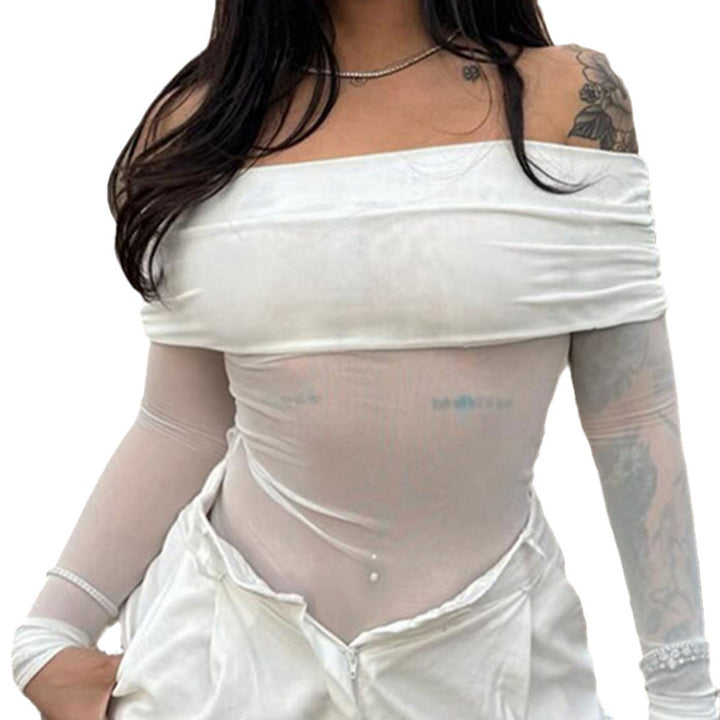 Damen Off-Shoulder Langarmbody mit transparenten Akzenten Drune