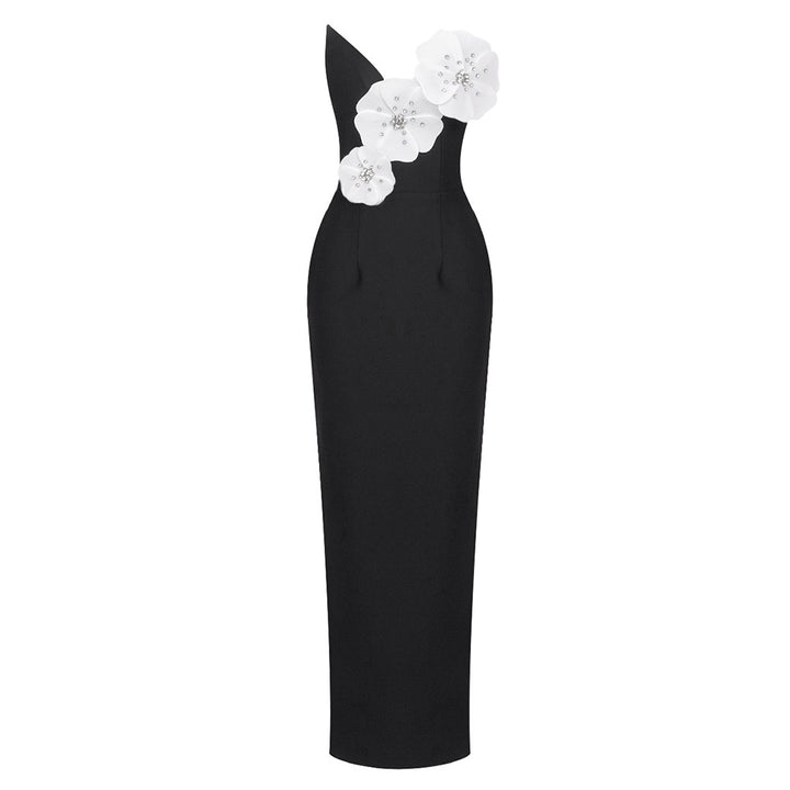 Damen Elegantes bodenlanges Kleid mit asymmetrischem Ausschnitt und floralen Details Drune