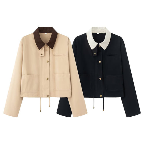 Damen lässige Jacke mit kontrastierendem Kragen und praktischen Taschen Drune