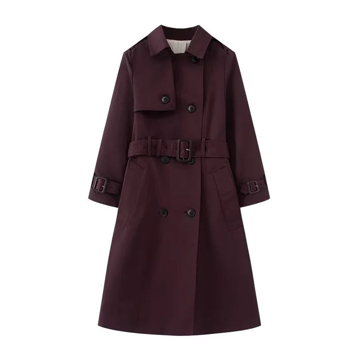 Damen nan taillierter Trenchcoat mit doppelreihiger Knopfleiste, Bindegürtel und Schulterpatten Drune