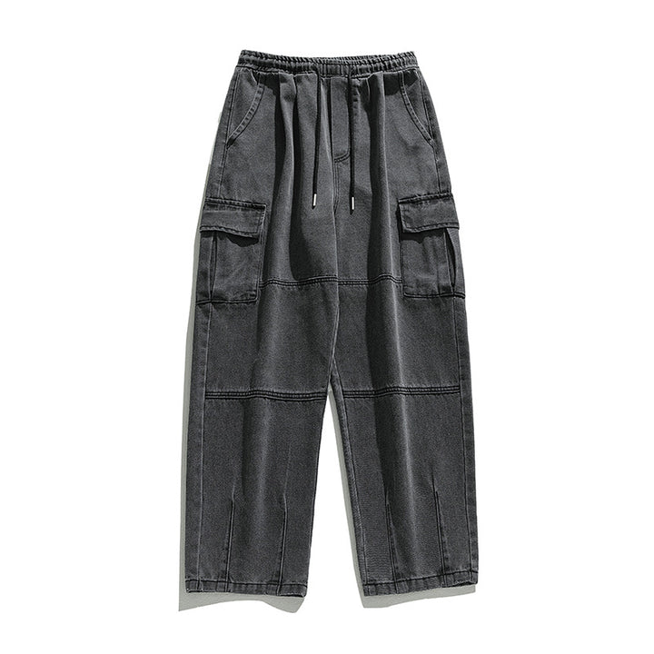 Unisex Weite Cargo-Jeanshose mit elastischem Bund, Tunnelzug und Utility-Taschen Drune