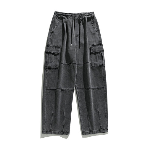 Unisex Weite Cargo-Jeanshose mit elastischem Bund, Tunnelzug und Utility-Taschen Drune
