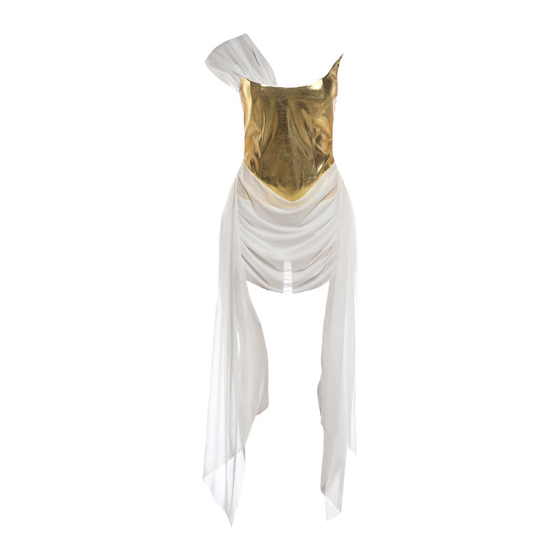 Damen Elegantes asymmetrisches Cocktailkleid mit goldenen Akzenten Drune