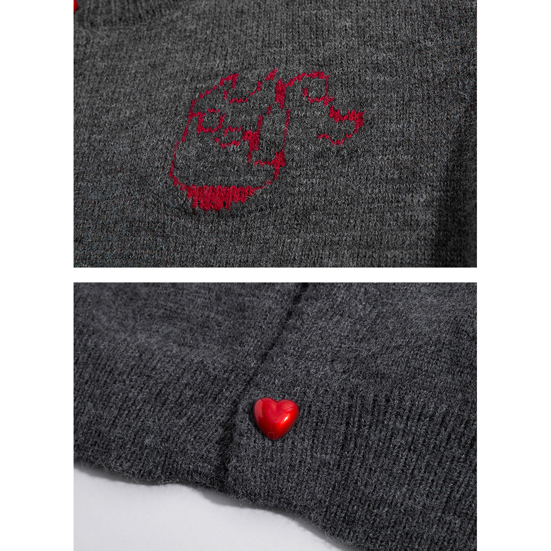 Damen Kuscheliger Grobstrick Cardigan mit Herz-Knöpfen Drune