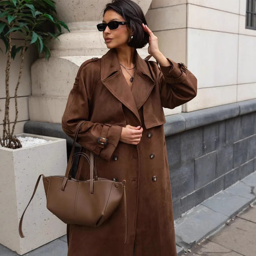 Damen Stilvoller Trenchcoat mit weitem Schnitt und Gürtel Drune