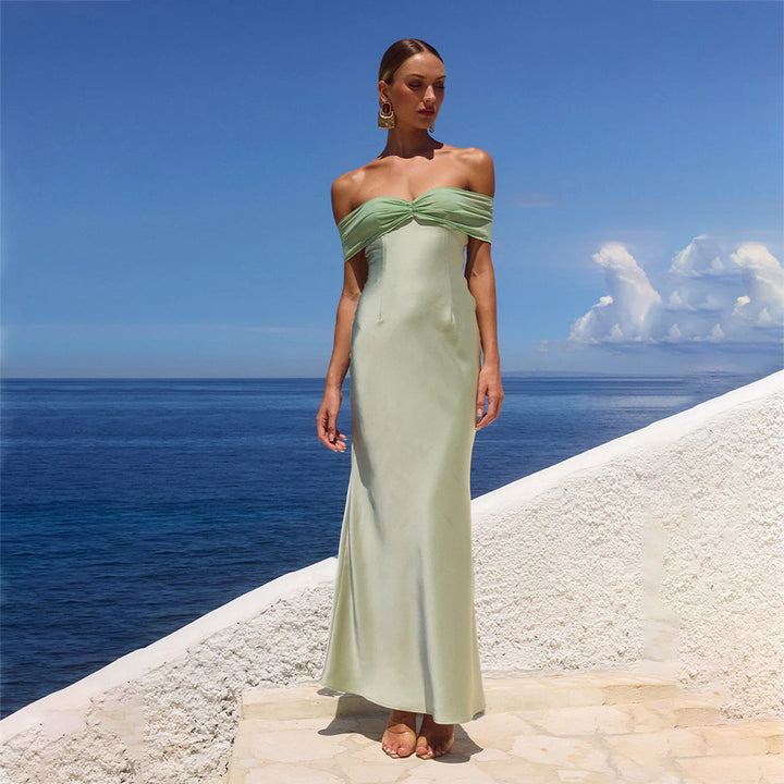 Damen elegantes Maxikleid mit schulterfreiem Design Drune