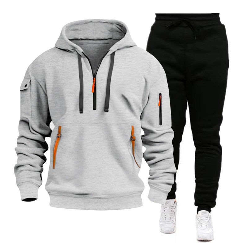 Herren nan Performance-Hoodie- und Jogginganzug mit Neon-Zippern, Utility-Taschen und elastischem Tunnelzug Drune