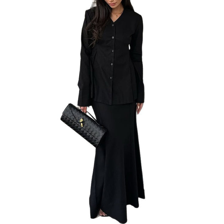Damen Elegantes Deux-Pieces-Anzugset mit schwingendem Oberteil und bodenlangem Rock Drune