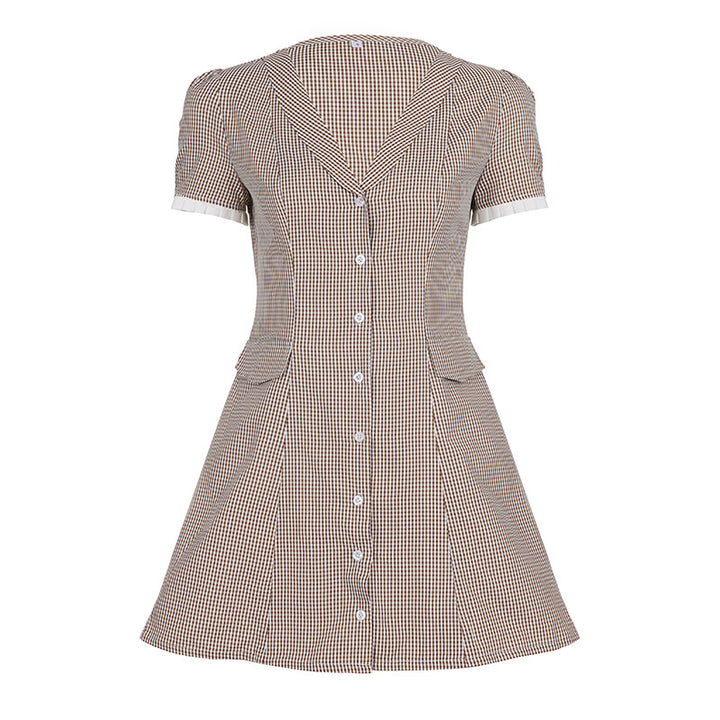 Damen Hemdkleid mit V-Ausschnitt und karierter Struktur Drune