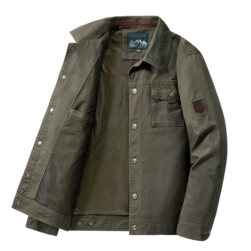 Herren nan robuste Canvas-Fieldjacke mit atmungsaktivem Meshfutter, Druckknopfleiste und aufgesetzter Brusttasche Drune