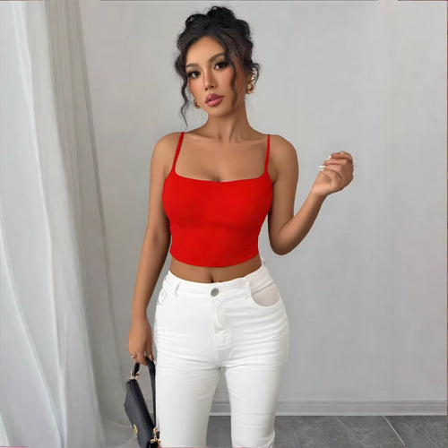 Damen Figurbetontes Crop-Top aus elastischem Material mit Spaghetti-Trägern Drune